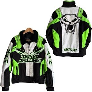 Arctic Cat Snowmobile Jacket Mens S Skull White Green Winter Coat Team Arctic